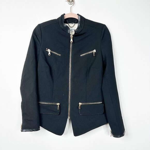 2/$30 Raison D'etre Gold Zipper Moto Blazer Cargo Jacket Black Small #A0487 TRB3 - Picture 3 of 8